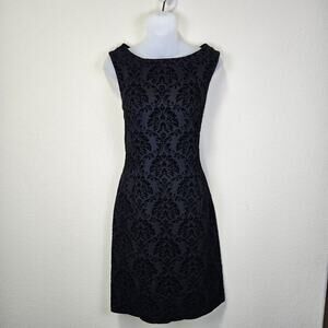 J.McLaughlin Amelia Dress M Black Velvet Brocade Sheath Sleeveless Mini Cocktail